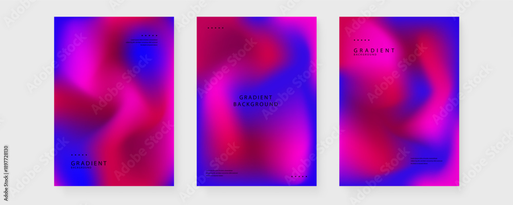 Fototapeta premium High-energy collection of three vertical posters featuring fuchsia pink and deep purple mesh gradients with text