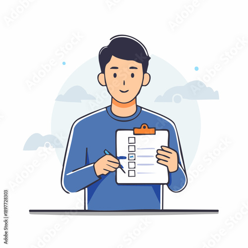 書類を確認する作業員の業務チェックイラスト