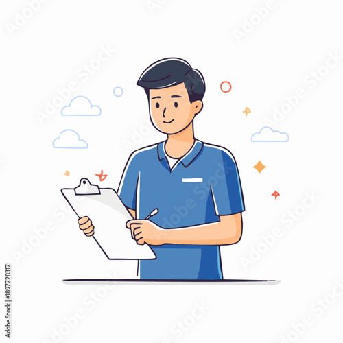 書類を確認する作業員の業務チェックイラスト