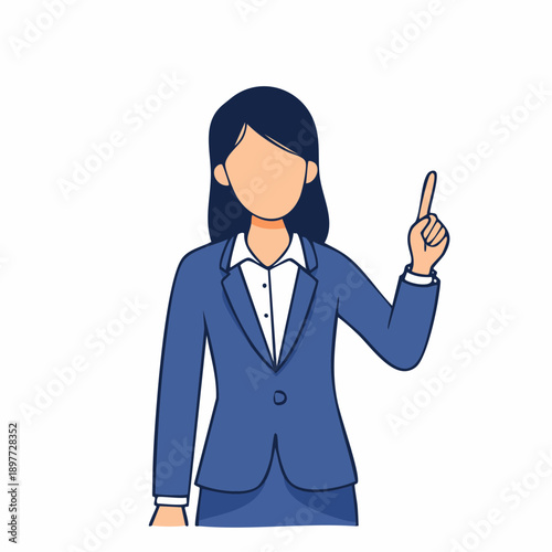 指差しするビジネス女性のフラットイラスト 案内役の人物素材