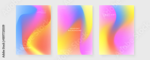 Set of three vibrant gradient posters with dynamic blue pink and yellow color transitions