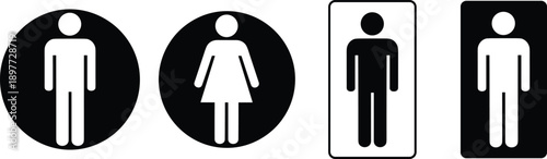 Male and female restroom icons set, toilet signage symbols, gender pictograms, bathroom signs, public facility vector illustration isolated