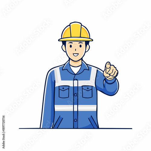 指差しで注意喚起する建設作業員のベクターイラスト 上半身