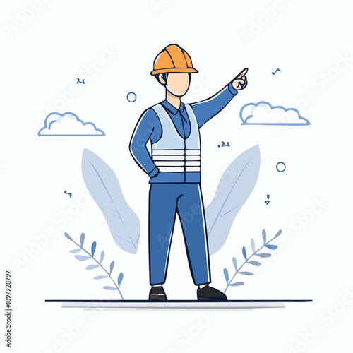 指差し確認をする建設作業員のベクターイラスト 安全確認ポーズ