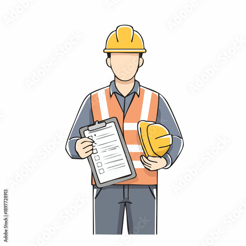 チェックリストを持つ建設作業員のベクターイラスト 安全管理イメージ