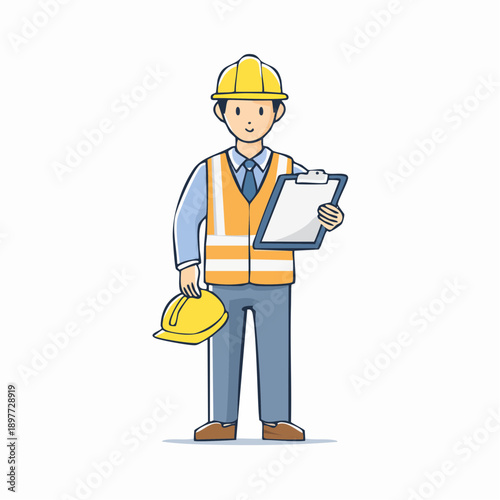 チェックリストを持つ建設作業員のベクターイラスト 安全管理イメージ