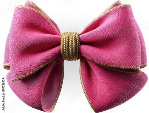 Large pink bow with gold tr...