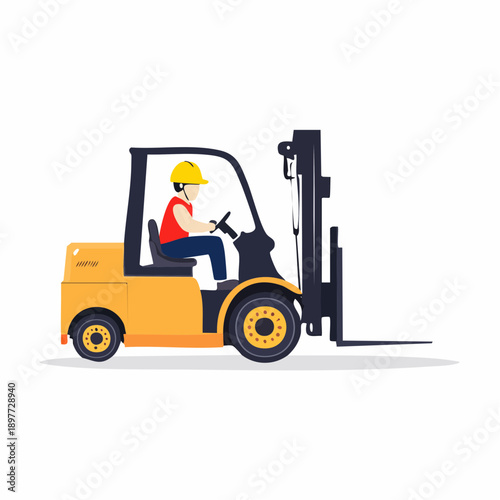 フォークリフトを運転する作業員のベクターイラスト 物流現場イメージ