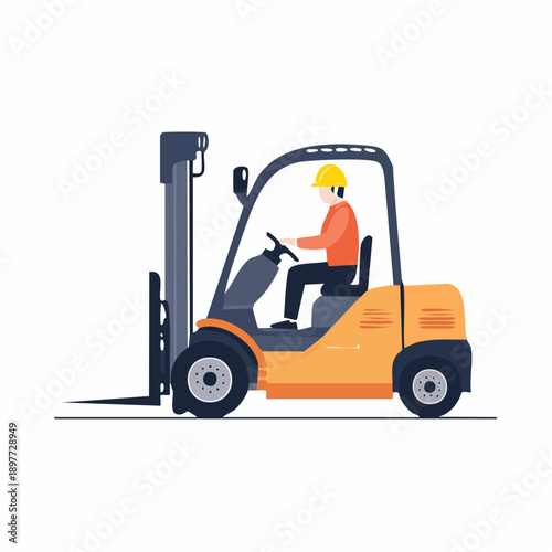 フォークリフトを運転する作業員のベクターイラスト 物流現場イメージ