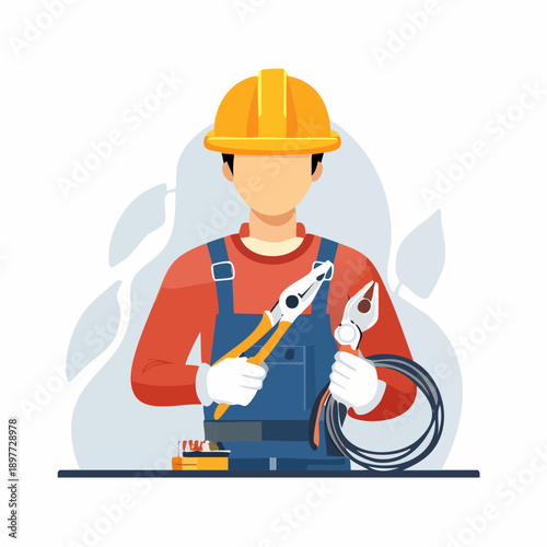 工具を持つ作業員のベクターイラスト 電気工事イメージ