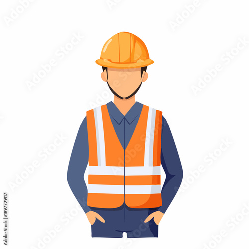 正面に立つ建設作業員のベクターイラスト 作業服とヘルメット