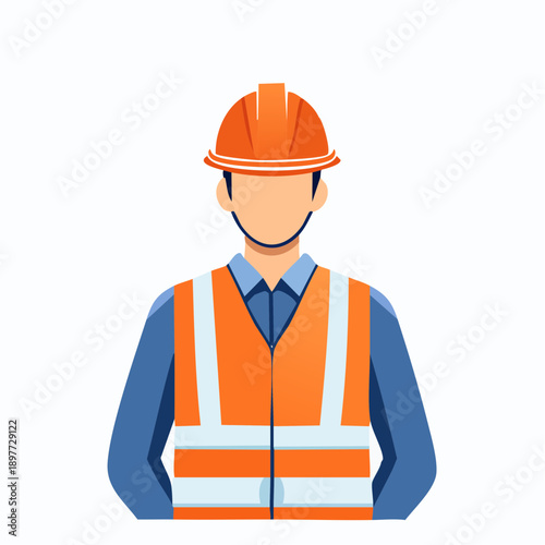 正面に立つ建設作業員のベクターイラスト 作業服とヘルメット
