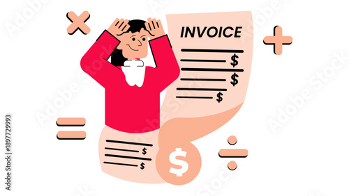 Stressed woman managing financial bill invoice and tax calculation