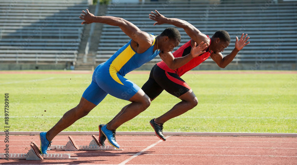 Fototapeta premium Athlete sprinting on track during competition or training