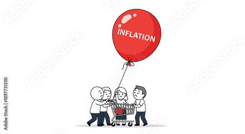 Cartoon illustration of people struggling with inflation.