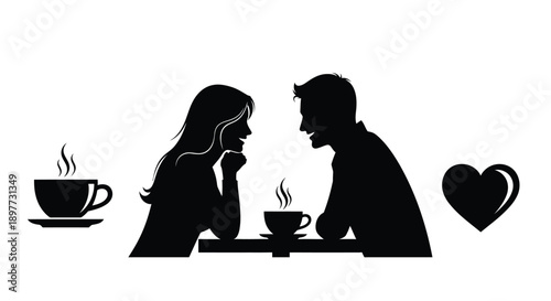 Couple sharing coffee and affection a romantic black silhouette
