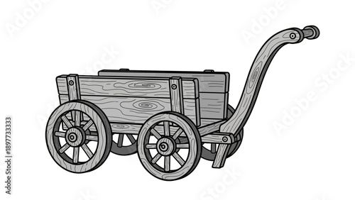 Vintage wooden cart with wheels.