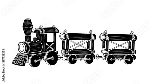 Black and white toy train engine.