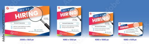 Professional hiring job vacancy banners set template design. we are hiring banners social media post ad design. vector