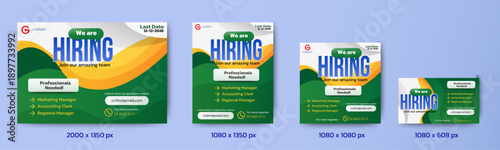 Professional hiring job vacancy banners set template design. we are hiring banners social media post ad design. vector