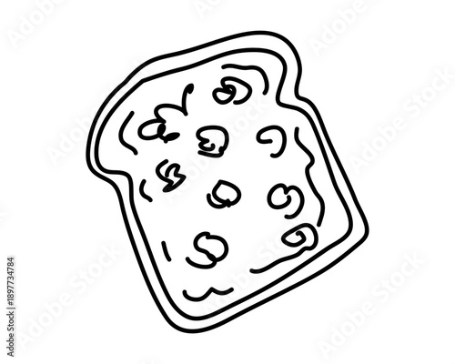 A simple sketch drawing of a whole wheat bread slice. Hand drawn doodle line Editable stroke.