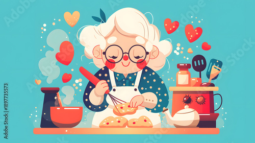 chibi grandma baking cookies kawaii cute