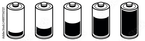 Line art battery set featuring five charge level indicators for power status