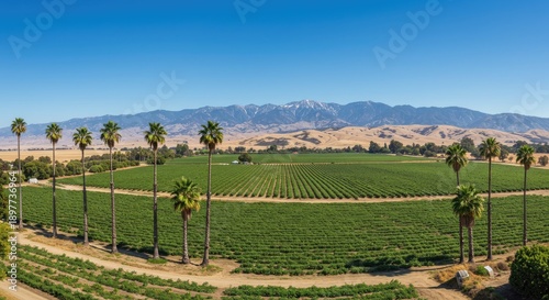 Wallpaper Mural Panoramic view of agricultural landscape with palm trees and mountain backdrop Torontodigital.ca