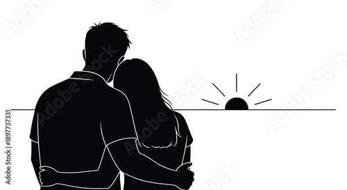 Couple embracing during sunset a striking black silhouette