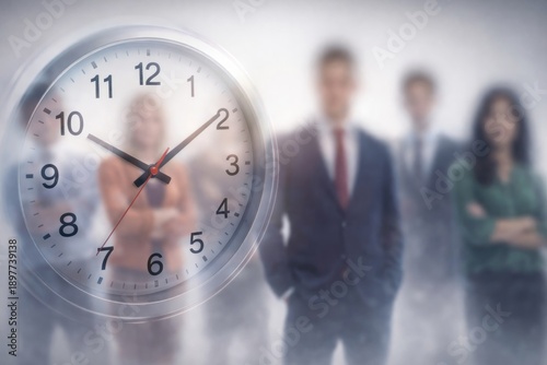 Time management and productivity at work with a clear analog clock, deadline theme, business efficiency, or office hours.