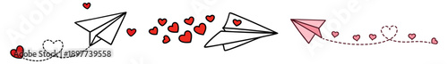 Valentine’s Day Paper Airplanes with Hearts — Romantic Love Message, Flying Paper Plane with Heart Trail for February 14 Cards, Invitations and Love Designs