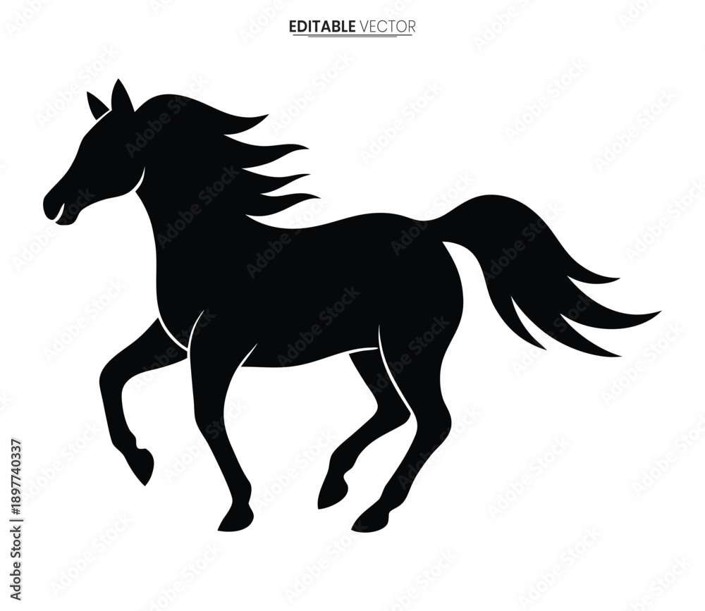 Obraz premium A striking silhouette of a black horse in a dynamic running pose vector illustration