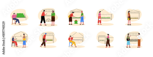 Set of 10 Indonesian market illustrations packs. Flat vector concepts.