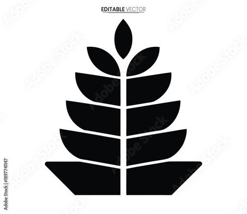 A stylized black silhouette of wheat or grain arranged in a tiered conical shape