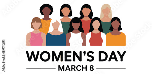 Diverse group of women together for international women day celebration on eighth of march