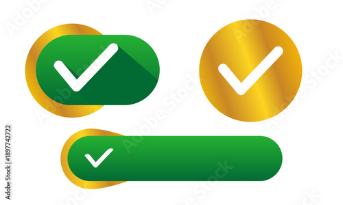Set of Green and Gold Check Mark Icons for Success and Verification Design