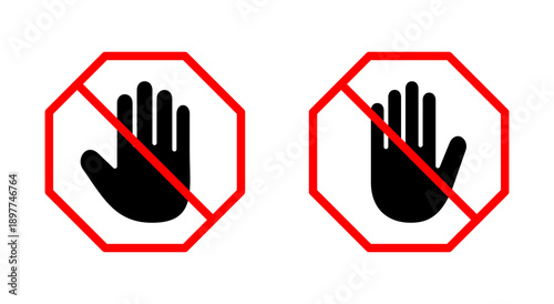 Stop icon symbol for apps and websites. stop road sign. hand stop sign and symbol. Do not enter stop red sign with hand