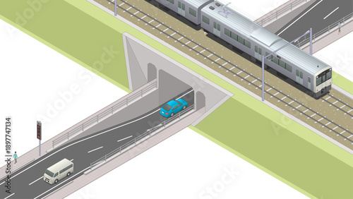 アイソメトリック図法で描いたアンダーパスのイメージ / Underpass. Isometric illustration