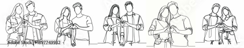 line art of a couple forming a love symbol with their hands
