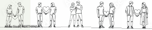 line art couple standing holding hands full of love