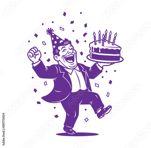 man in party hat holding birthday cake with candles celebrating