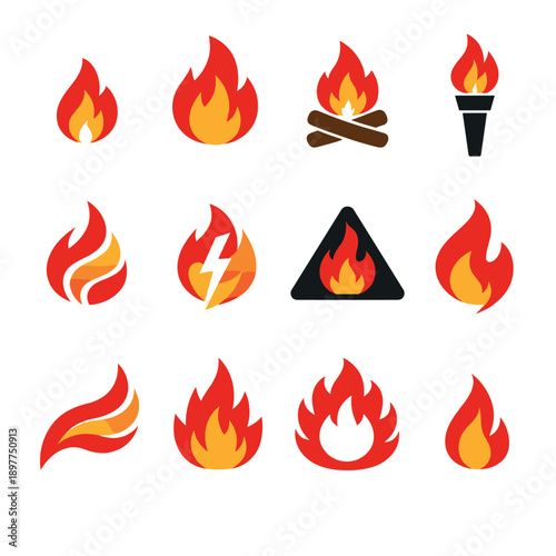 Fire icon collection featuring various flame designs