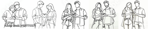 line art of a couple forming a love symbol with their hands