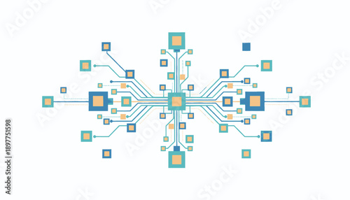 Abstract digital network with interconnected nodes and pathways.