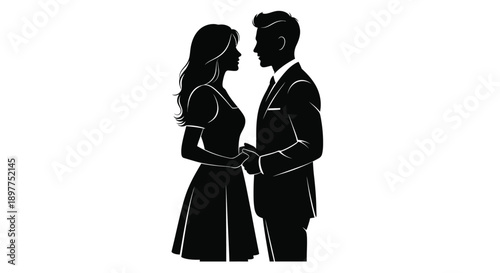 Elegant couple facing each other in a striking black silhouette