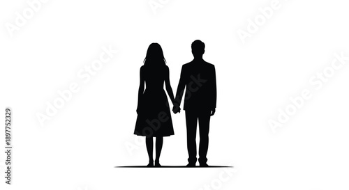 Couple holding hands facing forward a dark silhouette