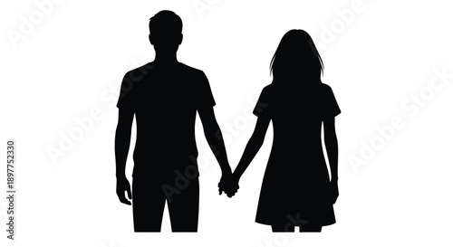 Couple holding hands a dramatic black form silhouette