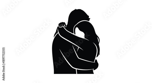 Couple embracing in a tender moment a striking black silhouette