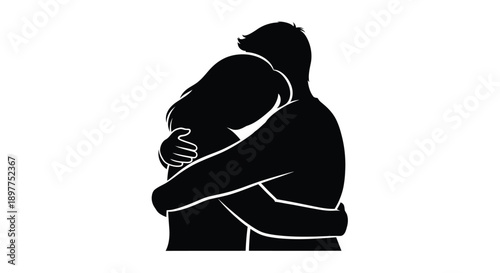 Couple embracing in a tender moment a striking silhouette