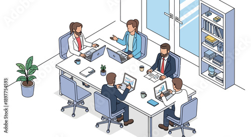 Office Workers at Workstation Computers.